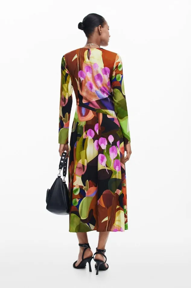 Dresses And Jumpsuits Women Desigual Printed Midi Dress M Christian Lacroix Brown