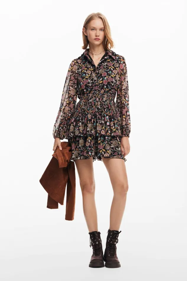 Dresses And Jumpsuits Women Desigual Short Floral Dress Black