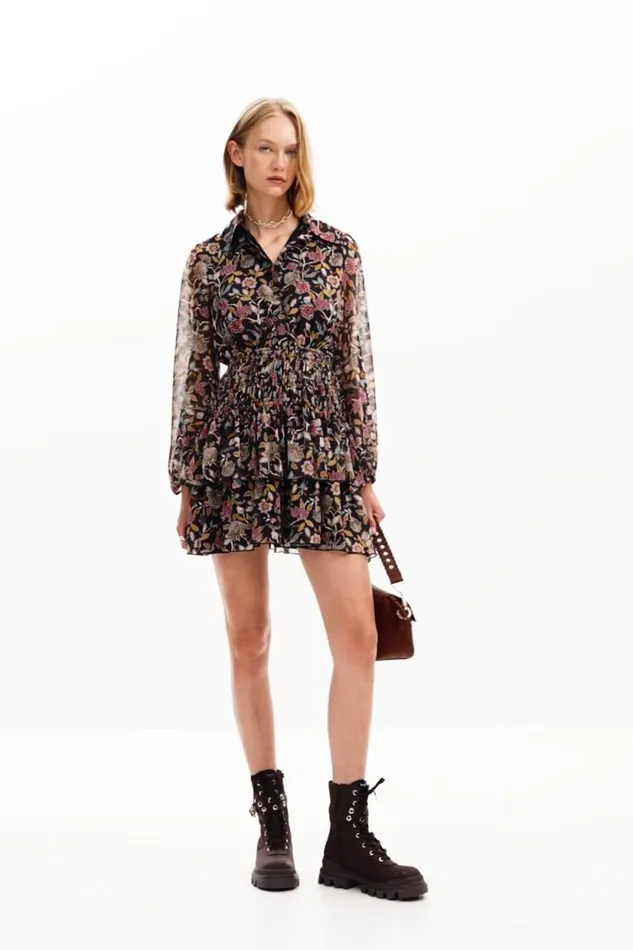 Dresses And Jumpsuits Women Desigual Short Floral Dress Black