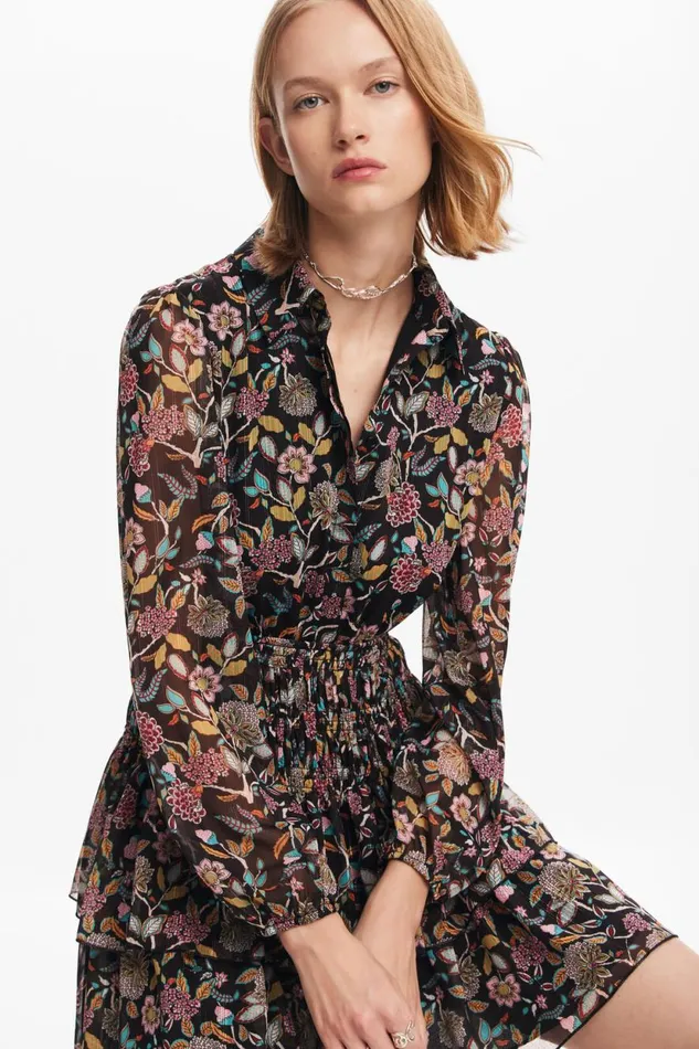 Dresses And Jumpsuits Women Desigual Short Floral Dress Black