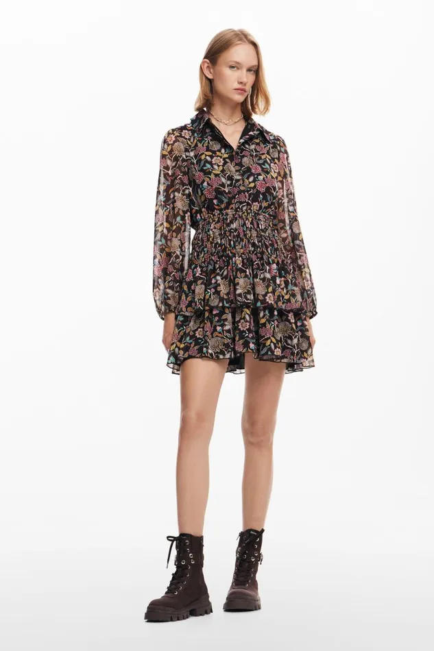 Dresses And Jumpsuits Women Desigual Short Floral Dress Black