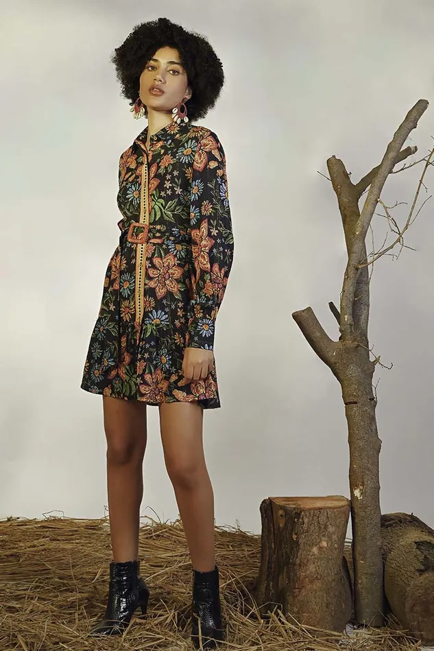 Dresses Black Multi Floret Short Dress 8211 America and Beyond Women