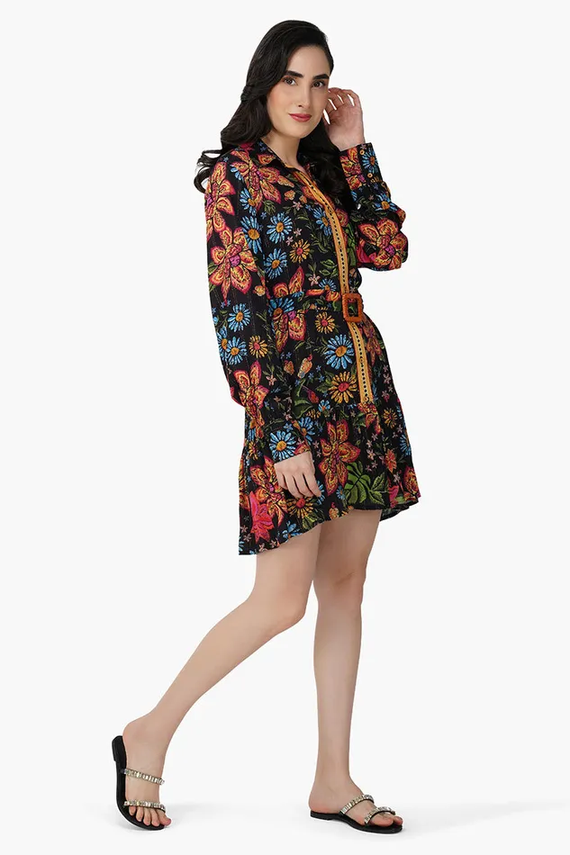 Dresses Black Multi Floret Short Dress 8211 America and Beyond Women