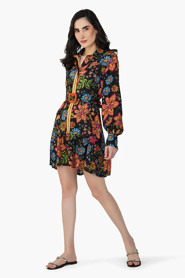 Dresses Black Multi Floret Short Dress 8211 America and Beyond Women