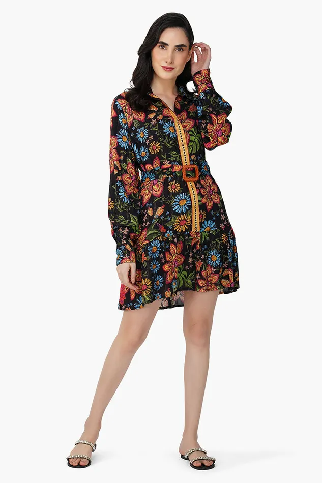 Dresses Black Multi Floret Short Dress 8211 America and Beyond Women