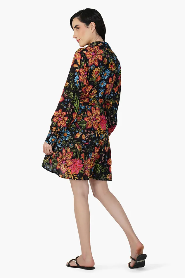 Dresses Black Multi Floret Short Dress 8211 America and Beyond Women