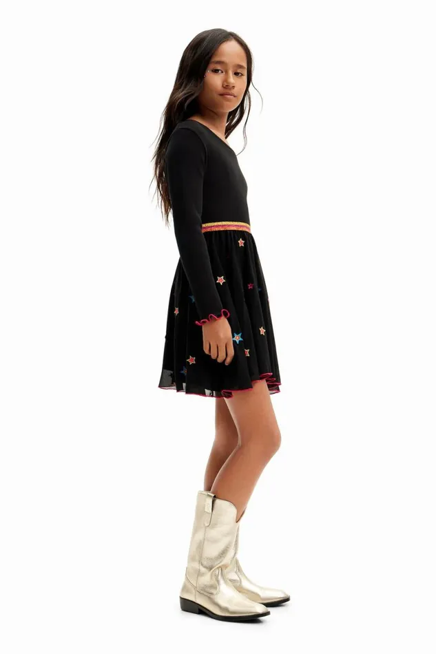 Dresses Kids Desigual Combined Stars Dress Black