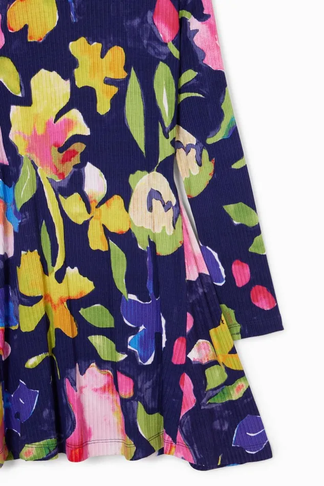 Dresses Kids Desigual Floral Dress With A High Neck Blue