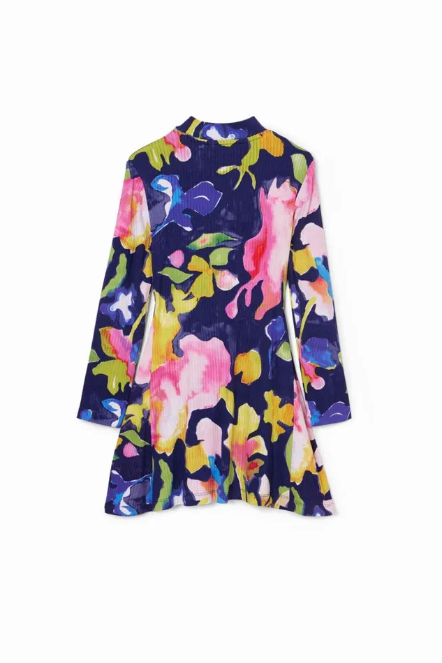 Dresses Kids Desigual Floral Dress With A High Neck Blue