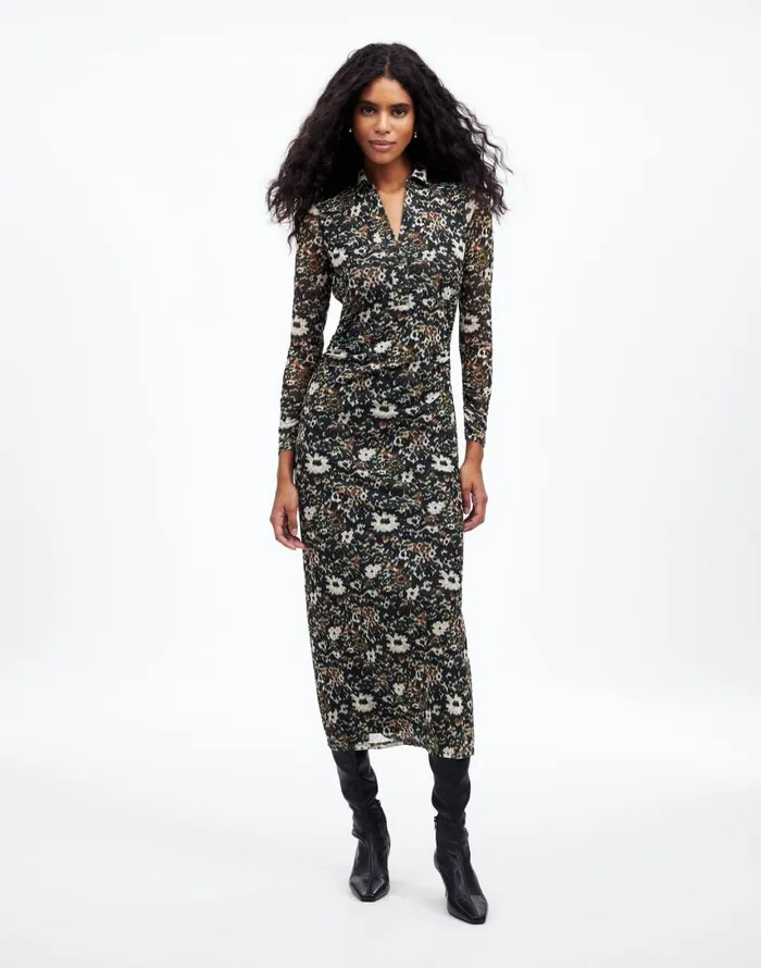 Dresses Women Madewell LongSleeve Polo Midi Dress In Floral Mossy Umber
