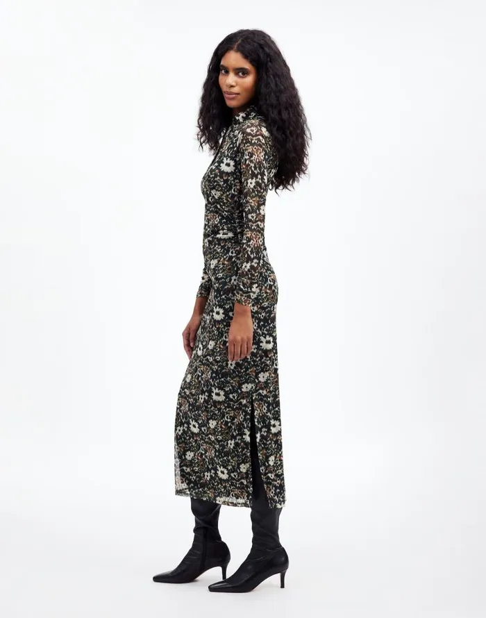 Dresses Women Madewell LongSleeve Polo Midi Dress In Floral Mossy Umber