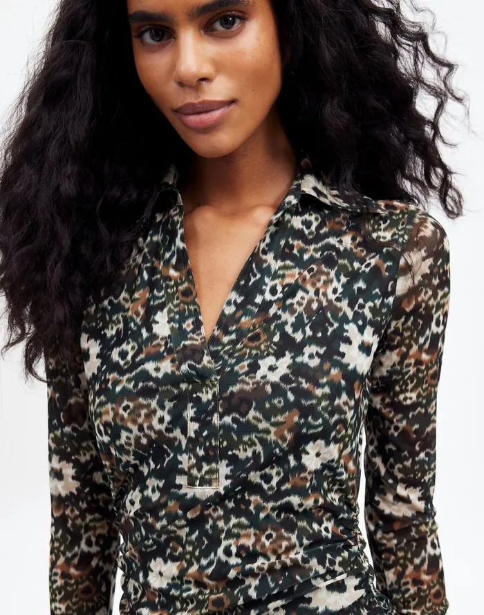 Dresses Women Madewell LongSleeve Polo Midi Dress In Floral Mossy Umber