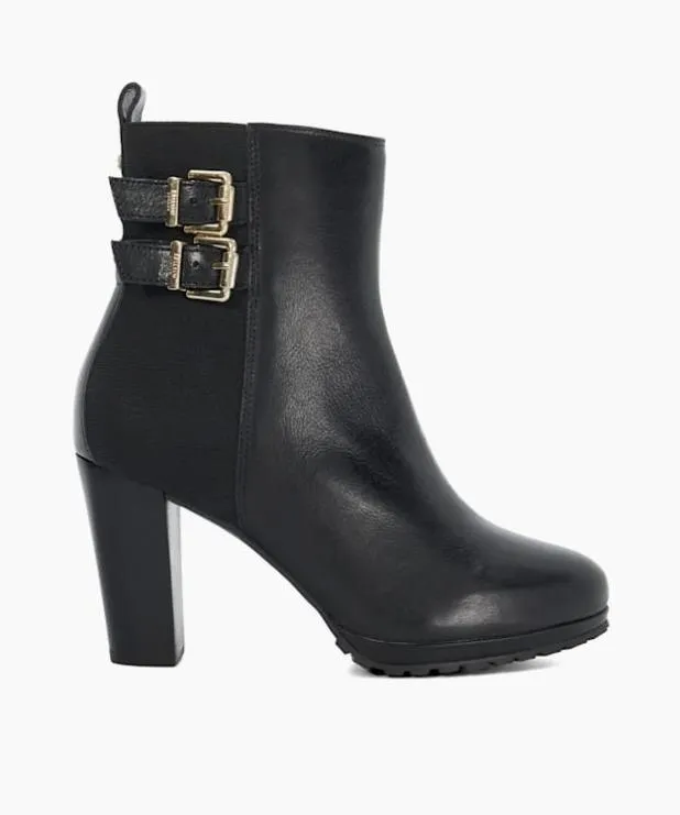 Dune London Ankle Boots Women Double Buckle Block Heel Boots Black