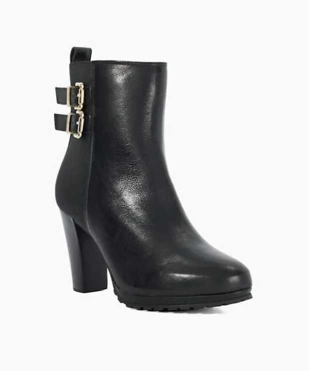 Dune London Ankle Boots Women Double Buckle Block Heel Boots Black