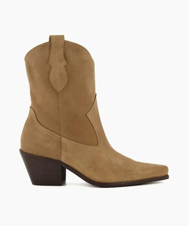 Dune London Ankle Boots Women Mid Length Suede Western Boots Neutral