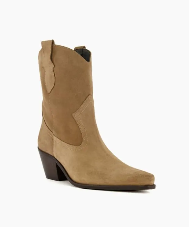 Dune London Ankle Boots Women Mid Length Suede Western Boots Neutral