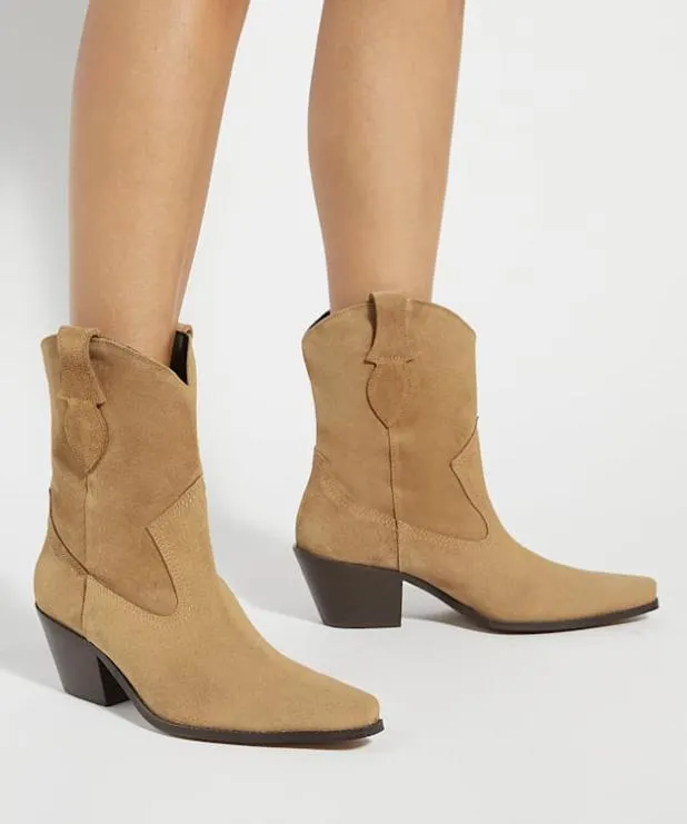 Dune London Ankle Boots Women Mid Length Suede Western Boots Neutral