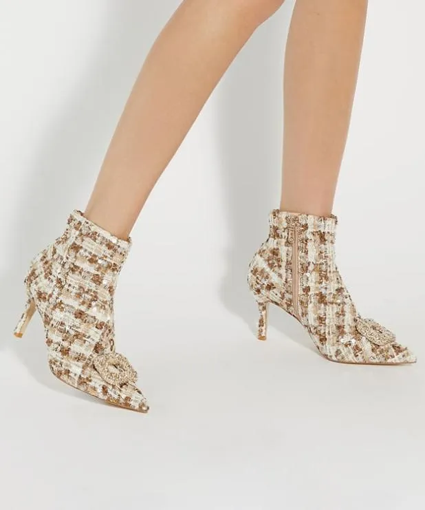Dune London Ankle Boots Women Textured Heel Diamante Buckle Ankle Boots Neutral