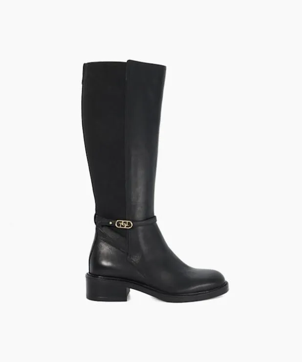 Dune London Black Boots Women Branded Buckle Knee High Boots Black