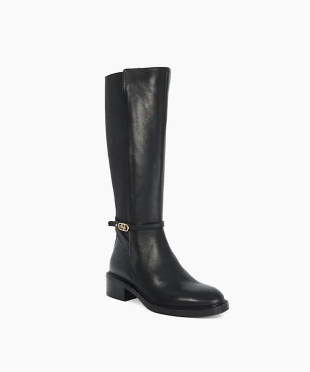 Dune London Black Boots Women Branded Buckle Knee High Boots Black