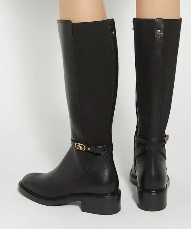 Dune London Black Boots Women Branded Buckle Knee High Boots Black