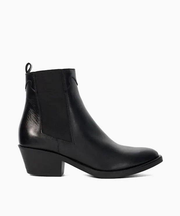 Dune London Black Boots Women Leather Western Ankle Boots Black