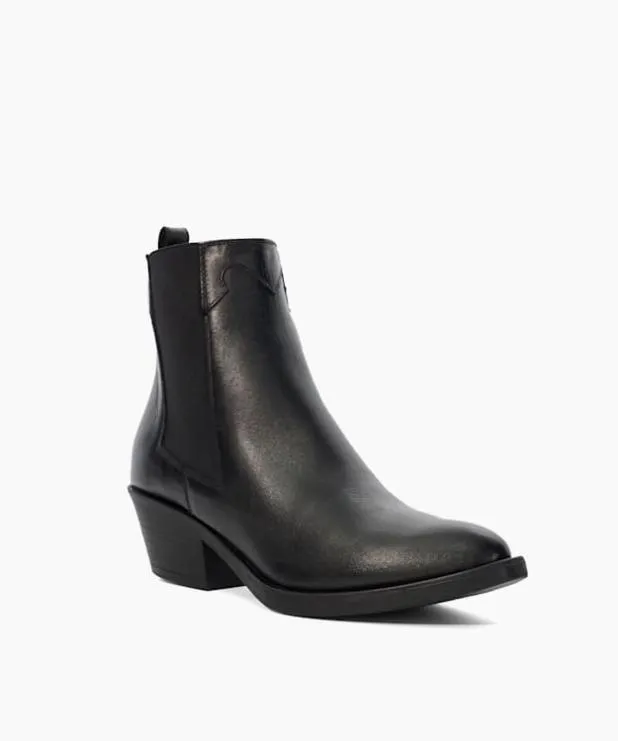 Dune London Black Boots Women Leather Western Ankle Boots Black