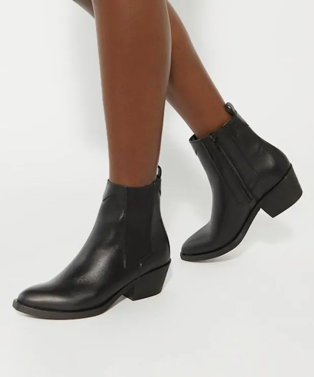 Dune London Black Boots Women Leather Western Ankle Boots Black