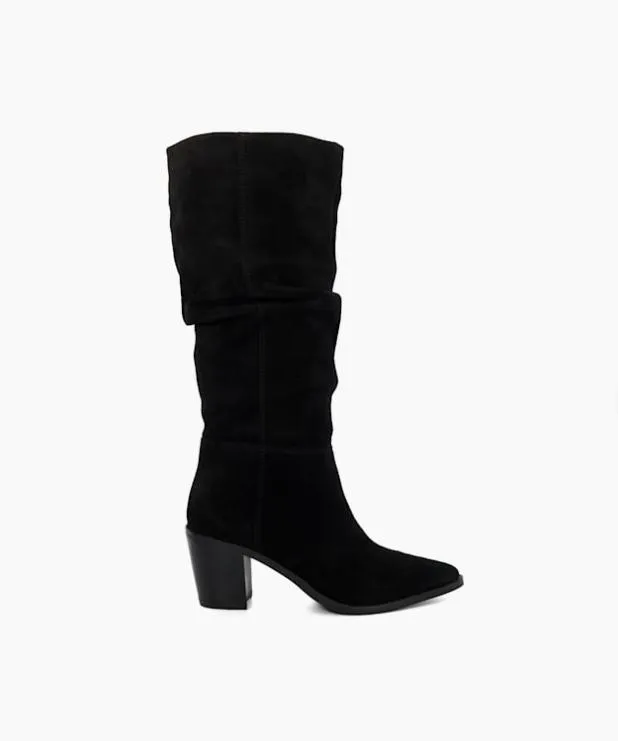 Dune London Black Boots Women Suede Knee High Western Boots Black