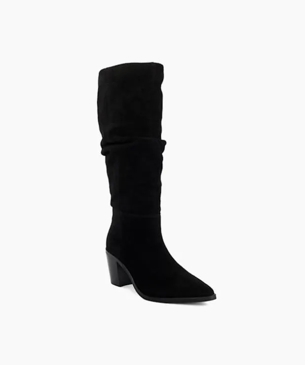 Dune London Black Boots Women Suede Knee High Western Boots Black
