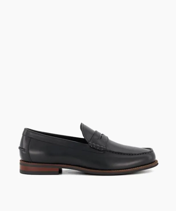 Dune London Black Shoes Men Leather PennyTrim Loafers Black