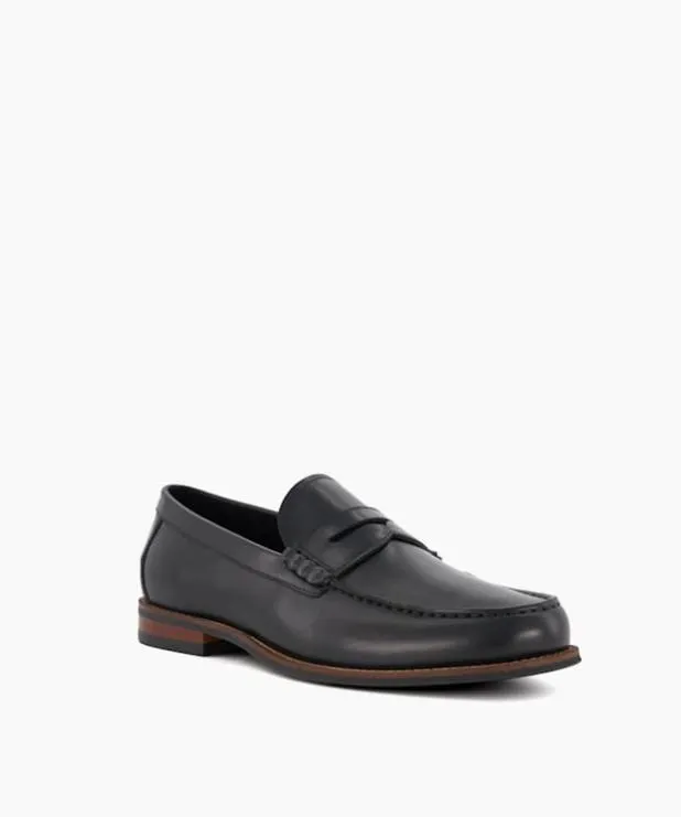 Dune London Black Shoes Men Leather PennyTrim Loafers Black