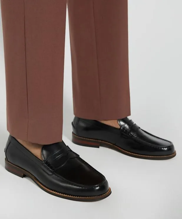 Dune London Black Shoes Men Leather PennyTrim Loafers Black