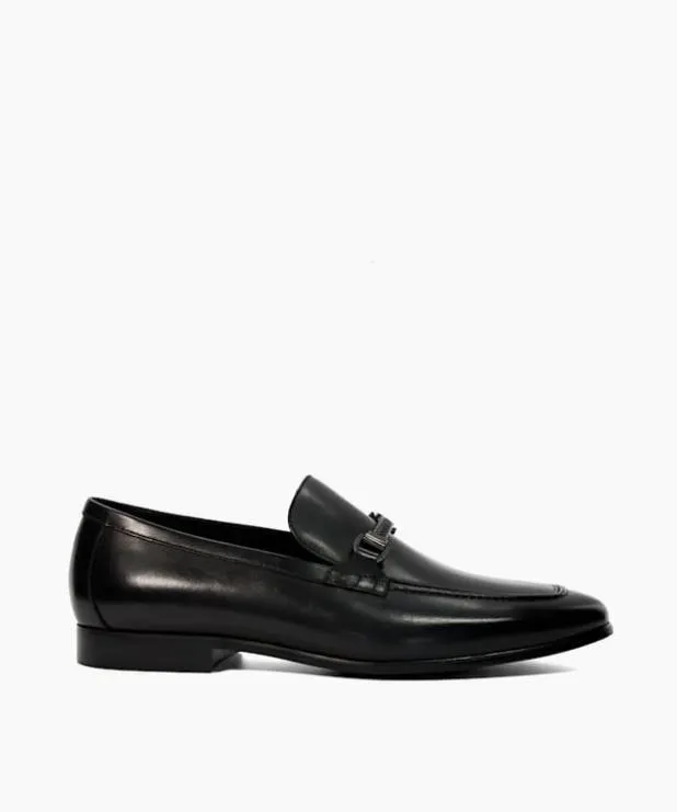 Dune London Black Shoes Men Leather Snaffle Trimmed Loafers Black