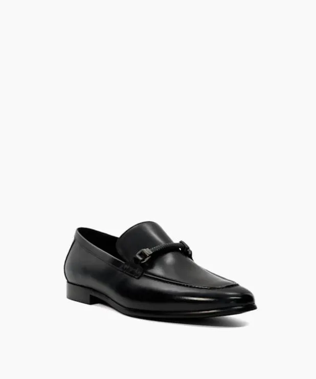Dune London Black Shoes Men Leather Snaffle Trimmed Loafers Black