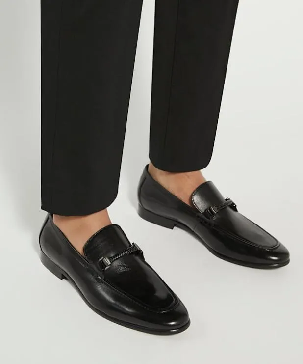 Dune London Black Shoes Men Leather Snaffle Trimmed Loafers Black
