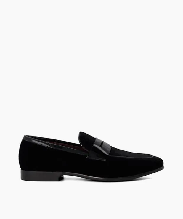 Dune London Black Shoes Men Velvet Penny Loafers Black