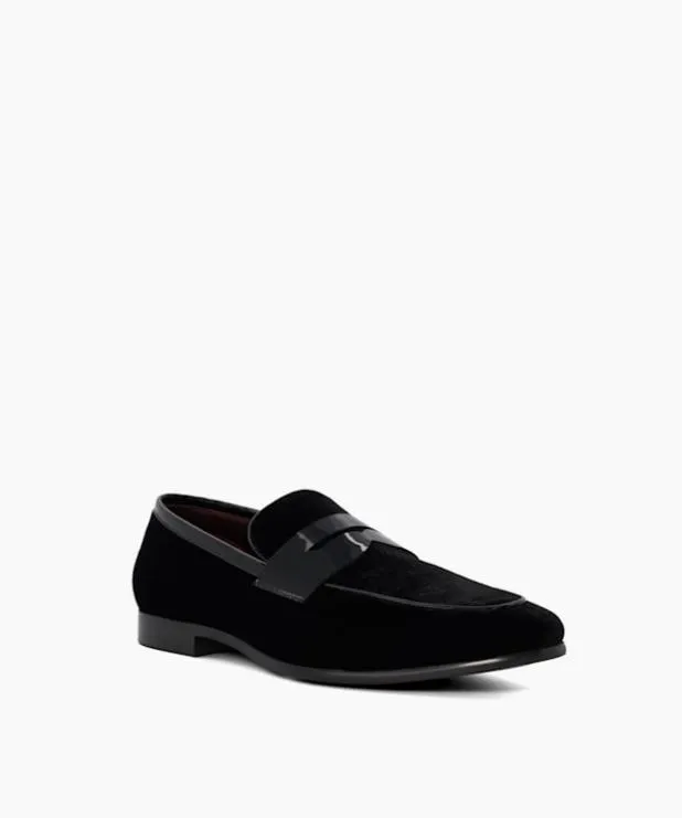 Dune London Black Shoes Men Velvet Penny Loafers Black