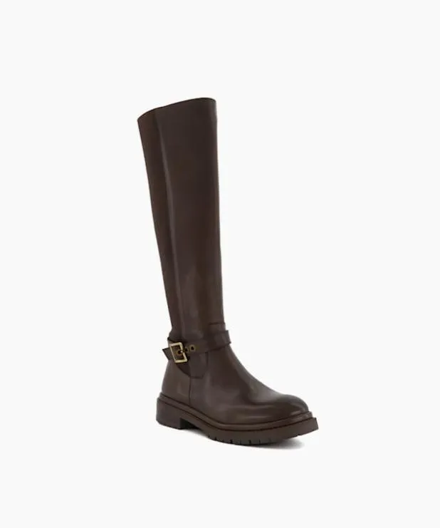 Dune London Brown Boots Women BuckleDetail Leather KneeHigh Boots Brown