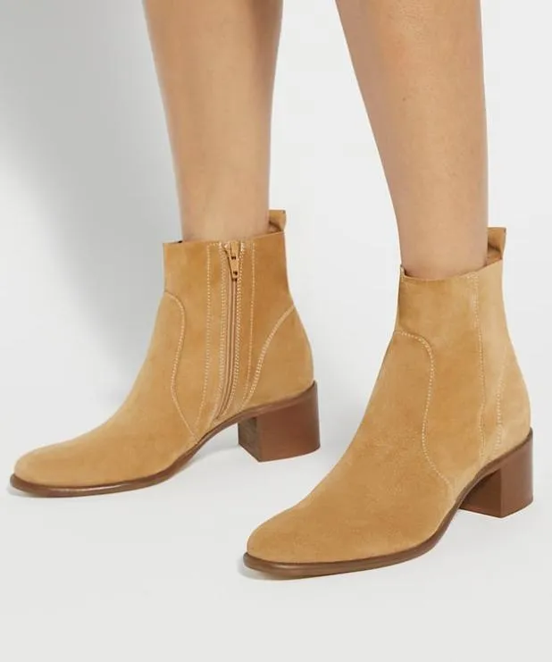 Dune London Brown Boots Women Suede Block Heel Ankle Boots Brown