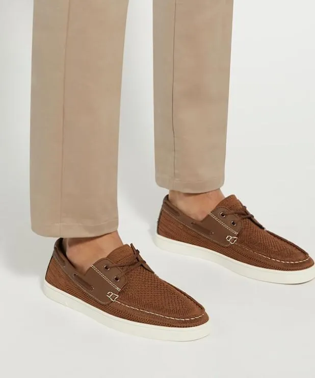 Dune London Brown Shoes Men Knitted Boat Shoes Brown