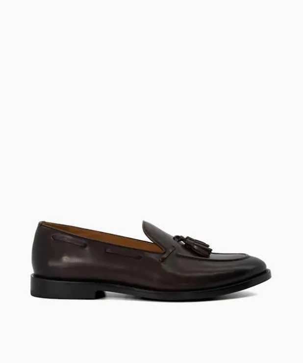 Dune London Brown Shoes Men Leather Tassel Trimmed Loafers Brown