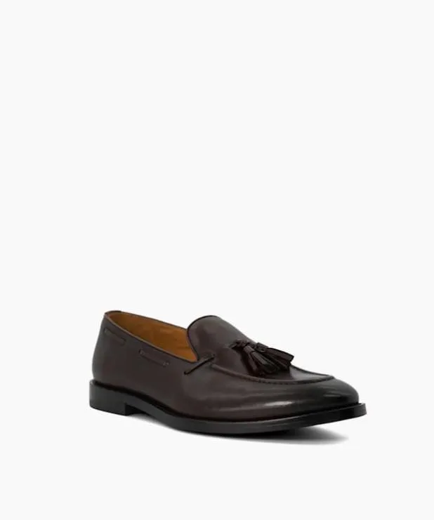 Dune London Brown Shoes Men Leather Tassel Trimmed Loafers Brown