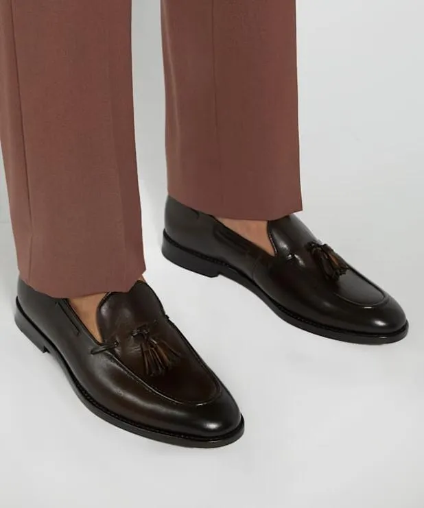 Dune London Brown Shoes Men Leather Tassel Trimmed Loafers Brown