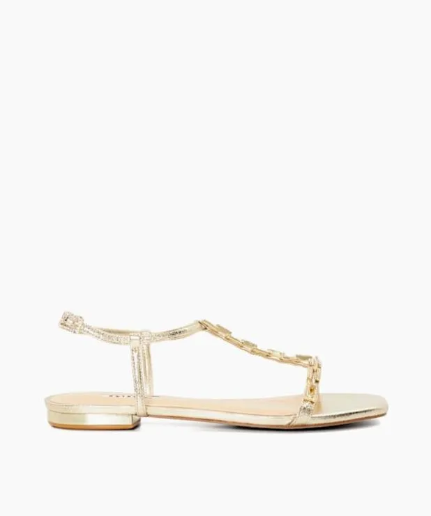 Dune London Flat Sandals Women Diamante Metallic Sandals Metallic