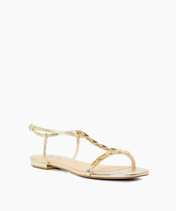 Dune London Flat Sandals Women Diamante Metallic Sandals Metallic