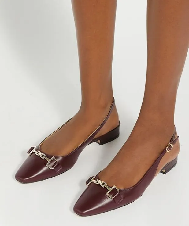 Dune London Flat Shoes Women Branded Snaffle Trim Slingback Flats Red