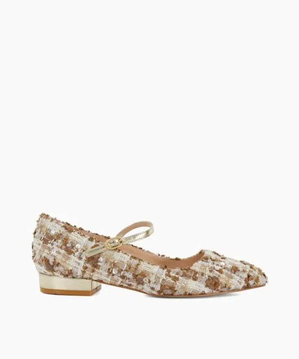 Dune London Flat Shoes Women Textured Low Heel Mary Janes Neutral