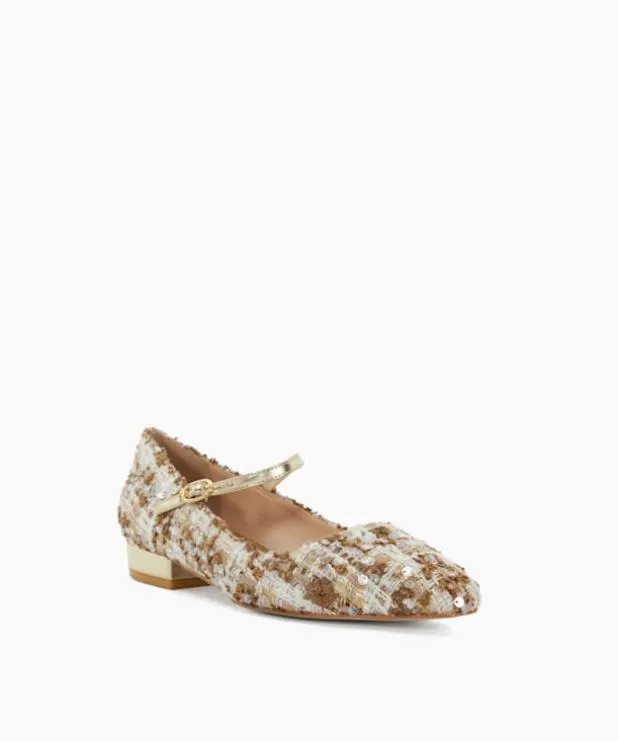 Dune London Flat Shoes Women Textured Low Heel Mary Janes Neutral