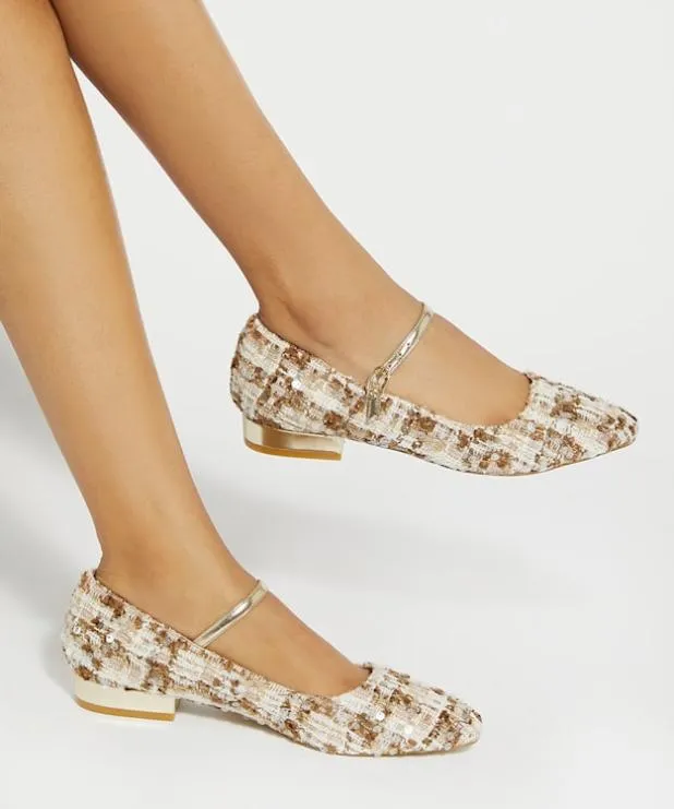 Dune London Flat Shoes Women Textured Low Heel Mary Janes Neutral